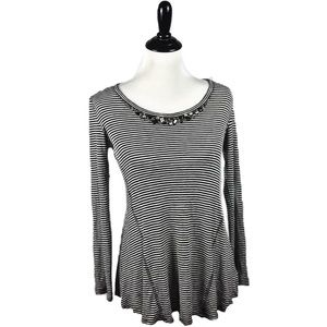 LOGO Lori Goldstein long sleeve striped topw/jewel